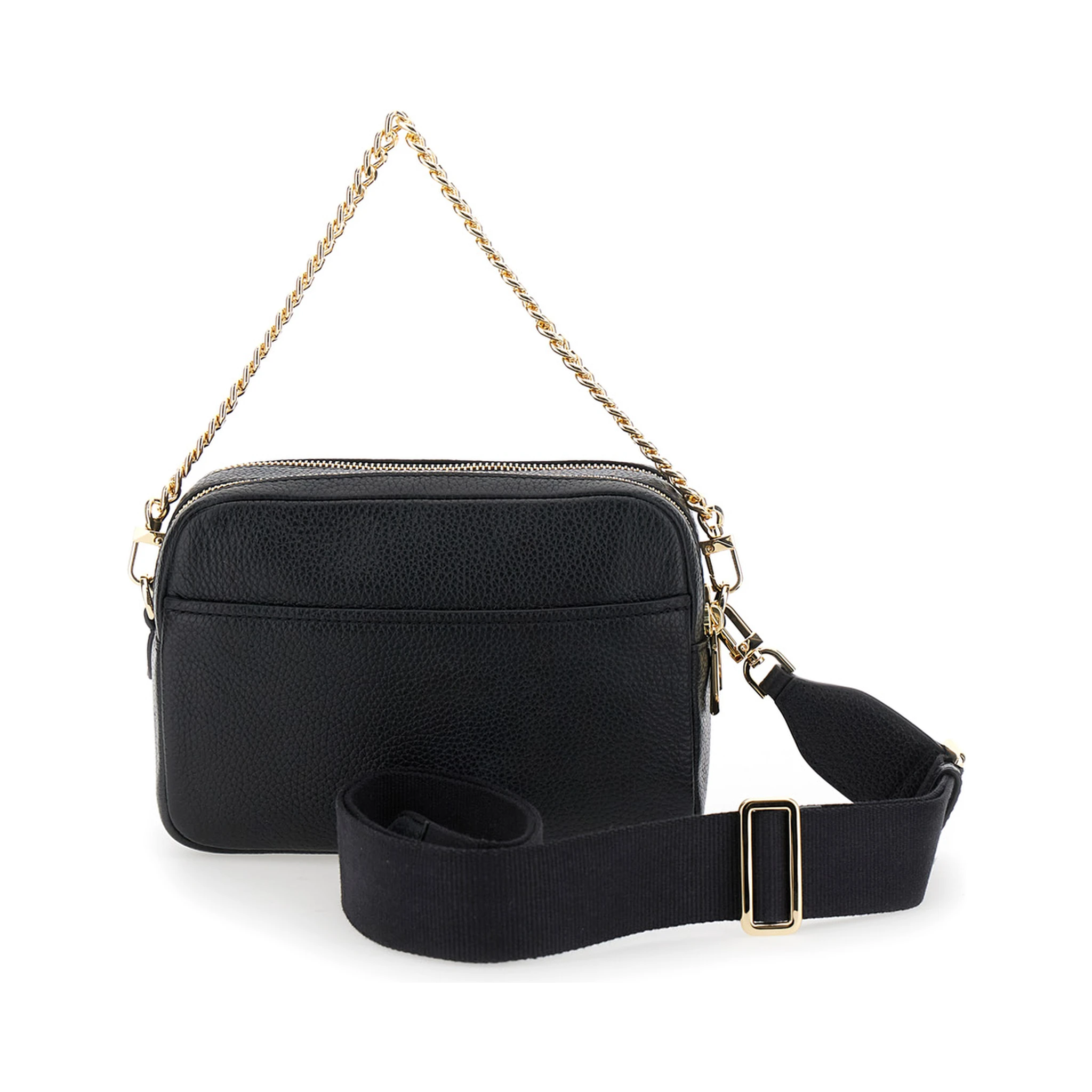 Bryant Black Shoulder Bag with Logo Lettering on the Front and Chain Shoulder Strap in Hammered Leather Woman