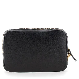Viva Superstar Black Clutch with Removable Wrist Strap and Maxi VLogo on the Front in Leather Man