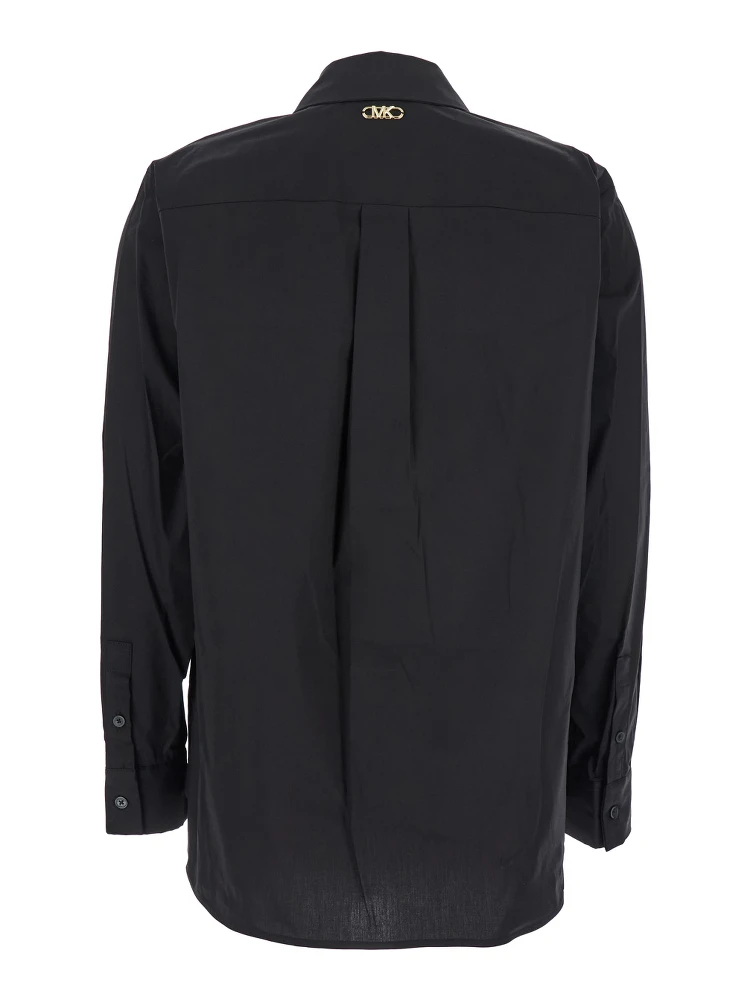 Black Shirt with Button-Down Collar and One Front Patch Pocket in Cotton Stretch Woman alternative
