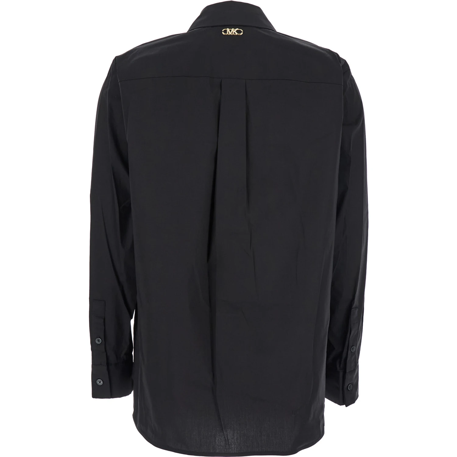 Black Shirt with Button-Down Collar and One Front Patch Pocket in Cotton Stretch Woman