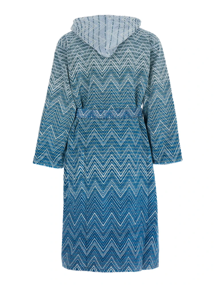 Stone Blue Bathrobe with Hood and All-Over ZigZag Motif in Cotton Home alternative