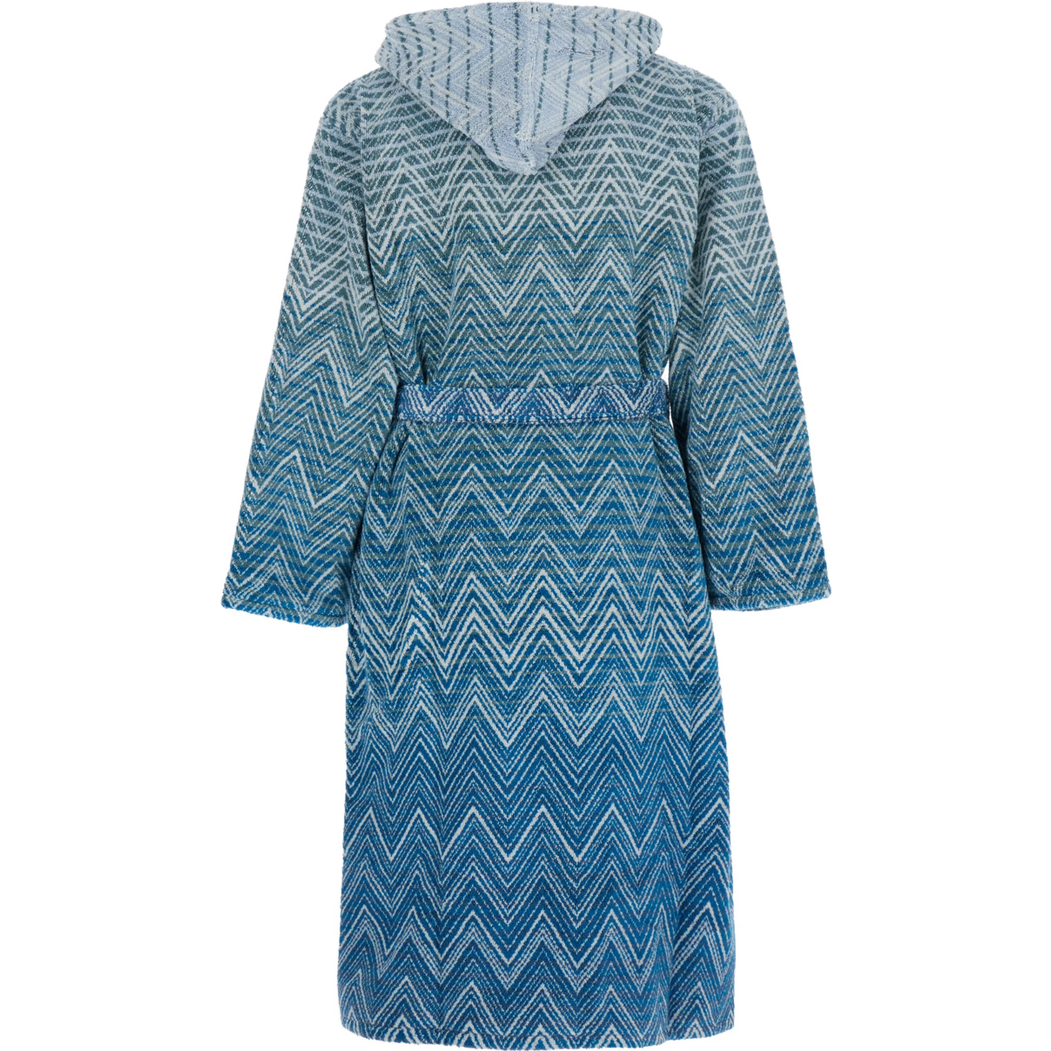 Stone Blue Bathrobe with Hood and All-Over ZigZag Motif in Cotton Home
