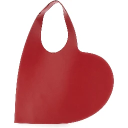 Red Heart-Shaped Handbag with Embossed Logo Lettering on the Front in Leather Woman