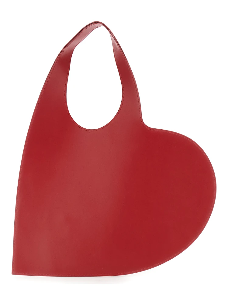 Red Heart-Shaped Handbag with Embossed Logo Lettering on the Front in Leather Woman alternative