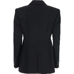 Black Double-Breasted Jacket with Peak Revers in Wool Woman