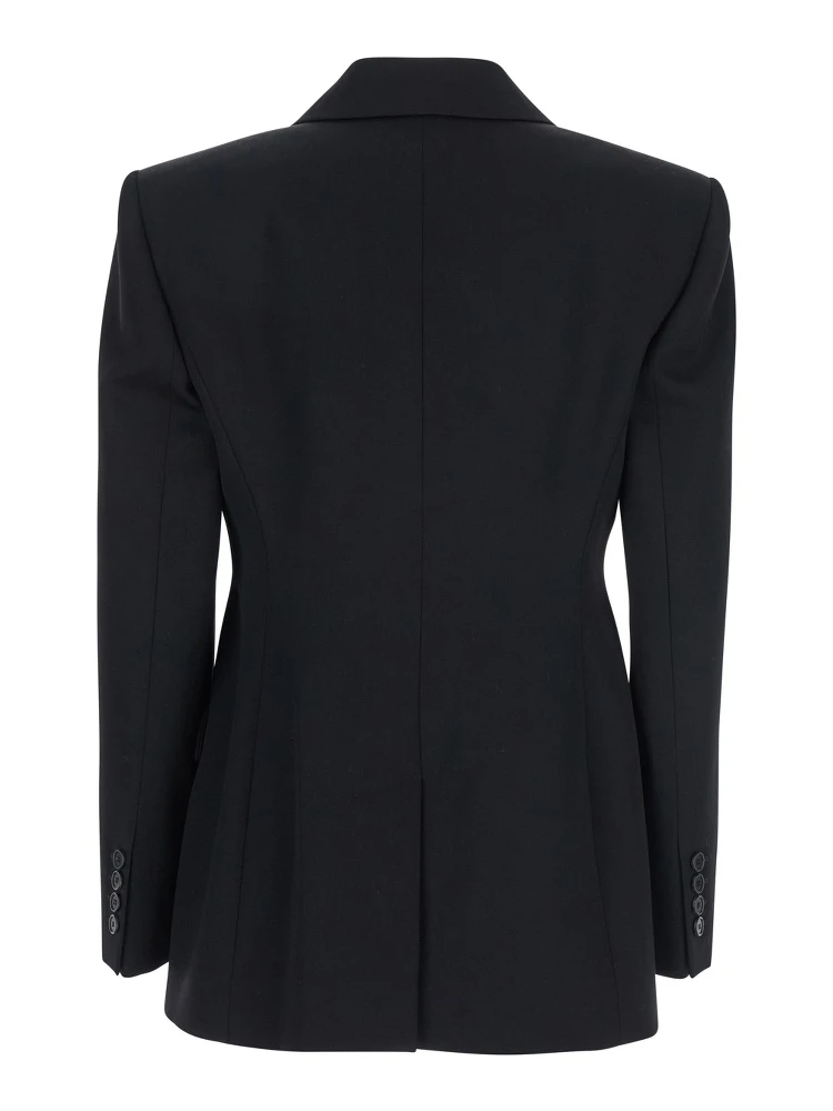 Black Double-Breasted Jacket with Peak Revers in Wool Woman alternative