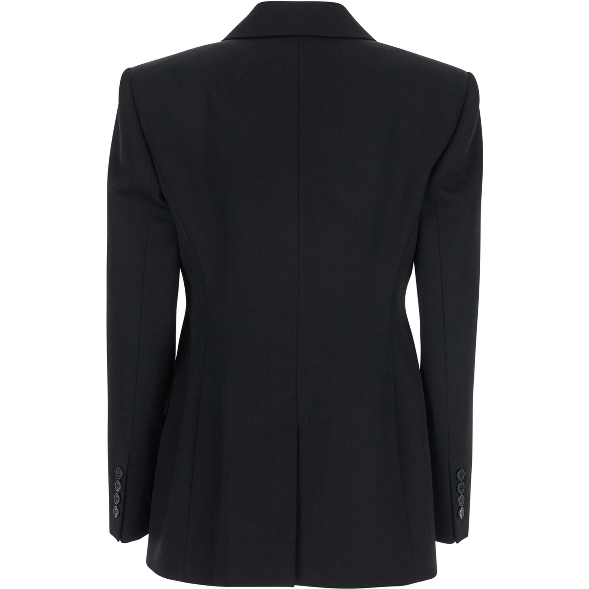 Black Double-Breasted Jacket with Peak Revers in Wool Woman