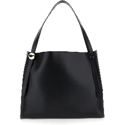 Black Shoulder Bag with Logo Detail and Logo Lettering on the Front in Leather Woman