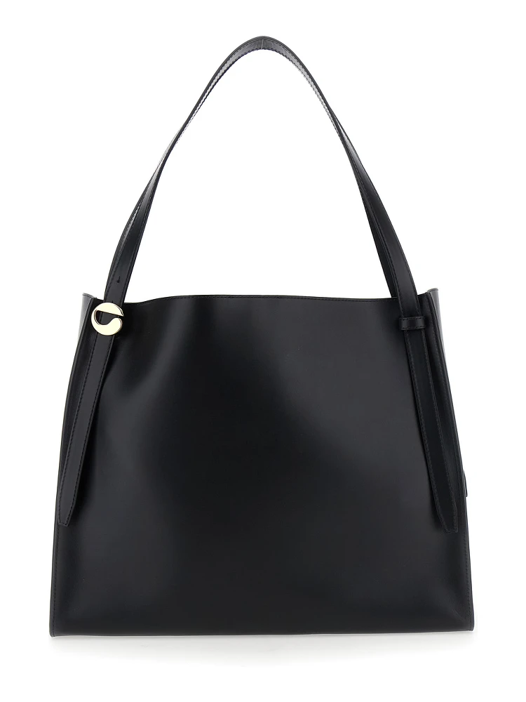 Black Shoulder Bag with Logo Detail and Logo Lettering on the Front in Leather Woman alternative
