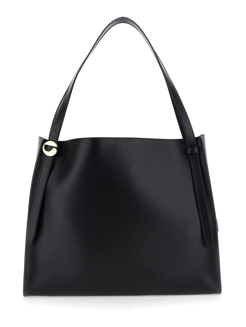 Black Shoulder Bag with Logo Detail and Logo Lettering on the Front in Leather Woman