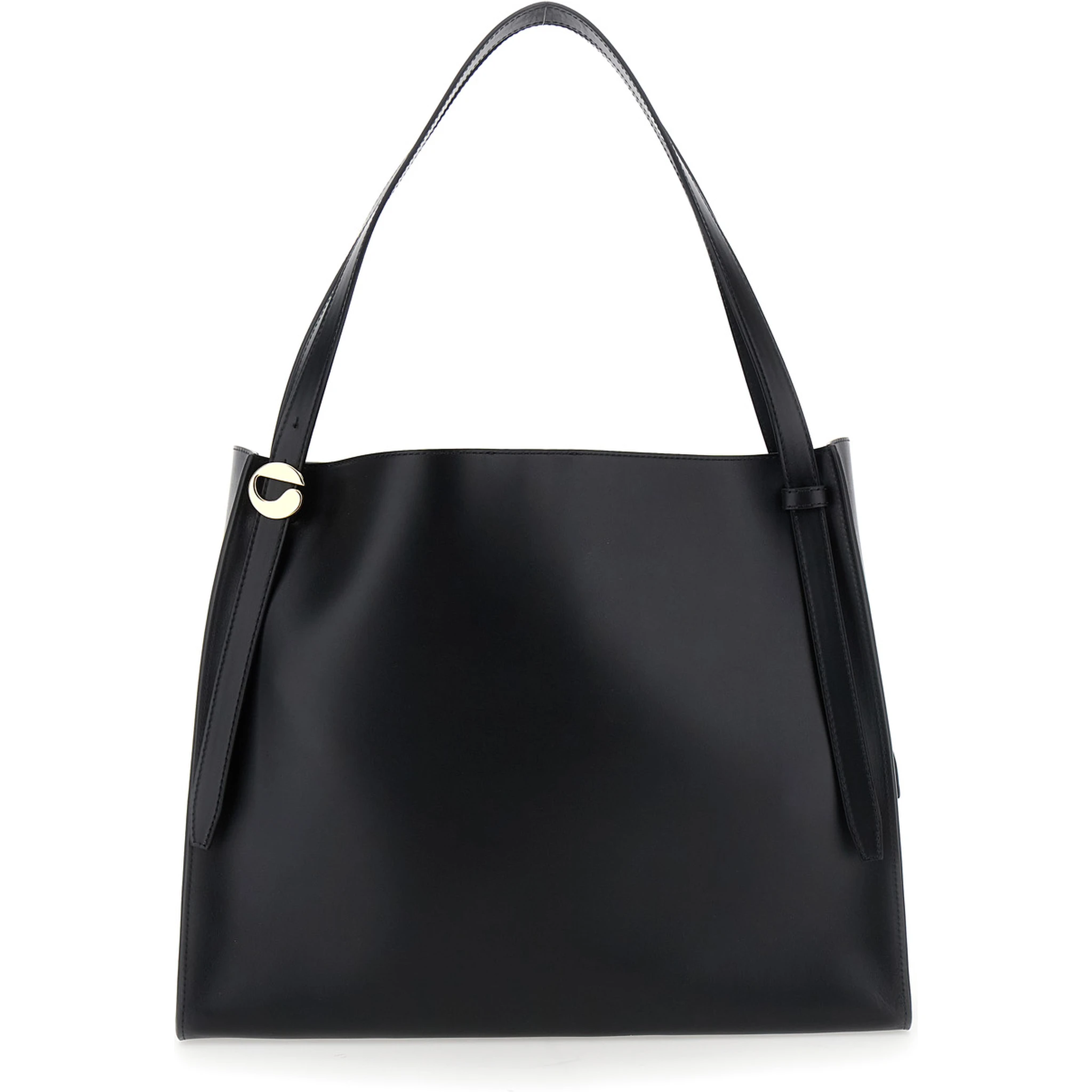 Black Shoulder Bag with Logo Detail and Logo Lettering on the Front in Leather Woman