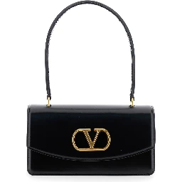 Vain Black Shoulder Strap with VLogo Plaque on the Front and One Top Handle in Leather Woman