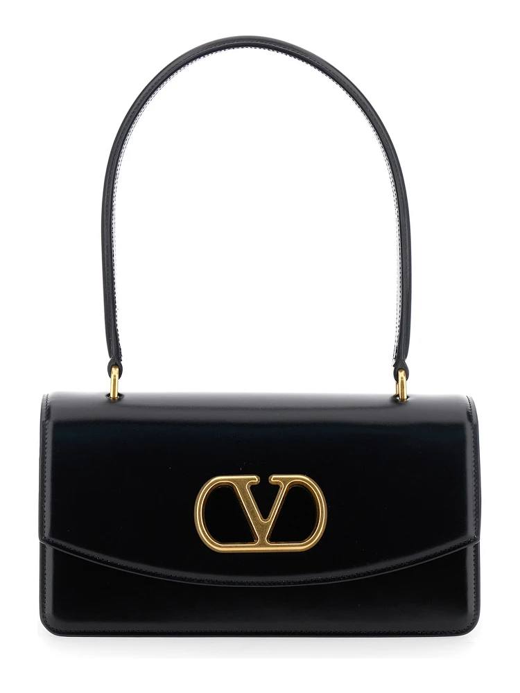 Vain Black Shoulder Strap with VLogo Plaque on the Front and One Top Handle in Leather Woman