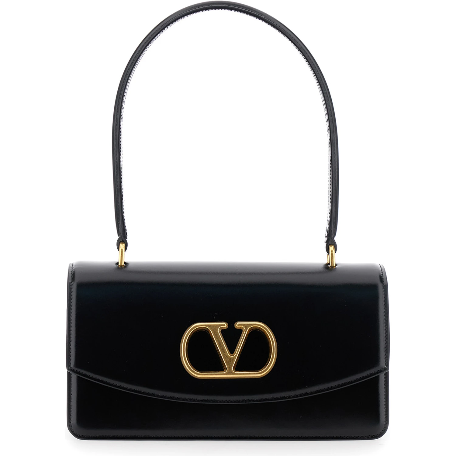 Vain Black Shoulder Strap with VLogo Plaque on the Front and One Top Handle in Leather Woman