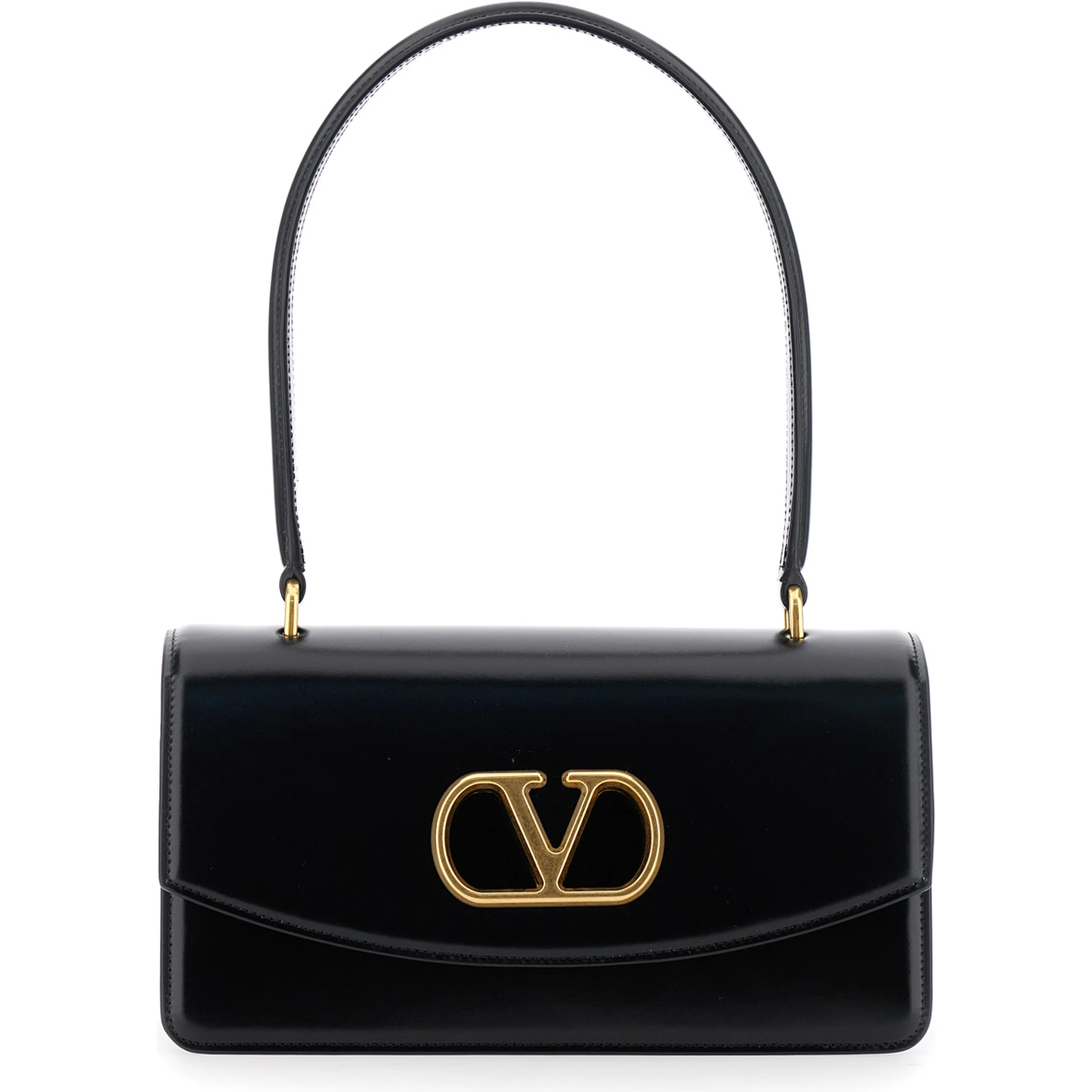 Vain Black Shoulder Strap with VLogo Plaque on the Front and One Top Handle in Leather Woman