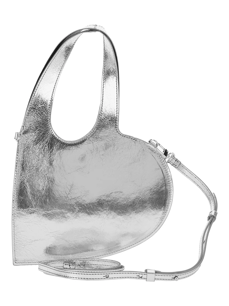 Heart Heart-Shaped Metallic Crossbody Bag with Logo Lettering on the Front and Cut-Out on the Handle in Leather Woman alternative