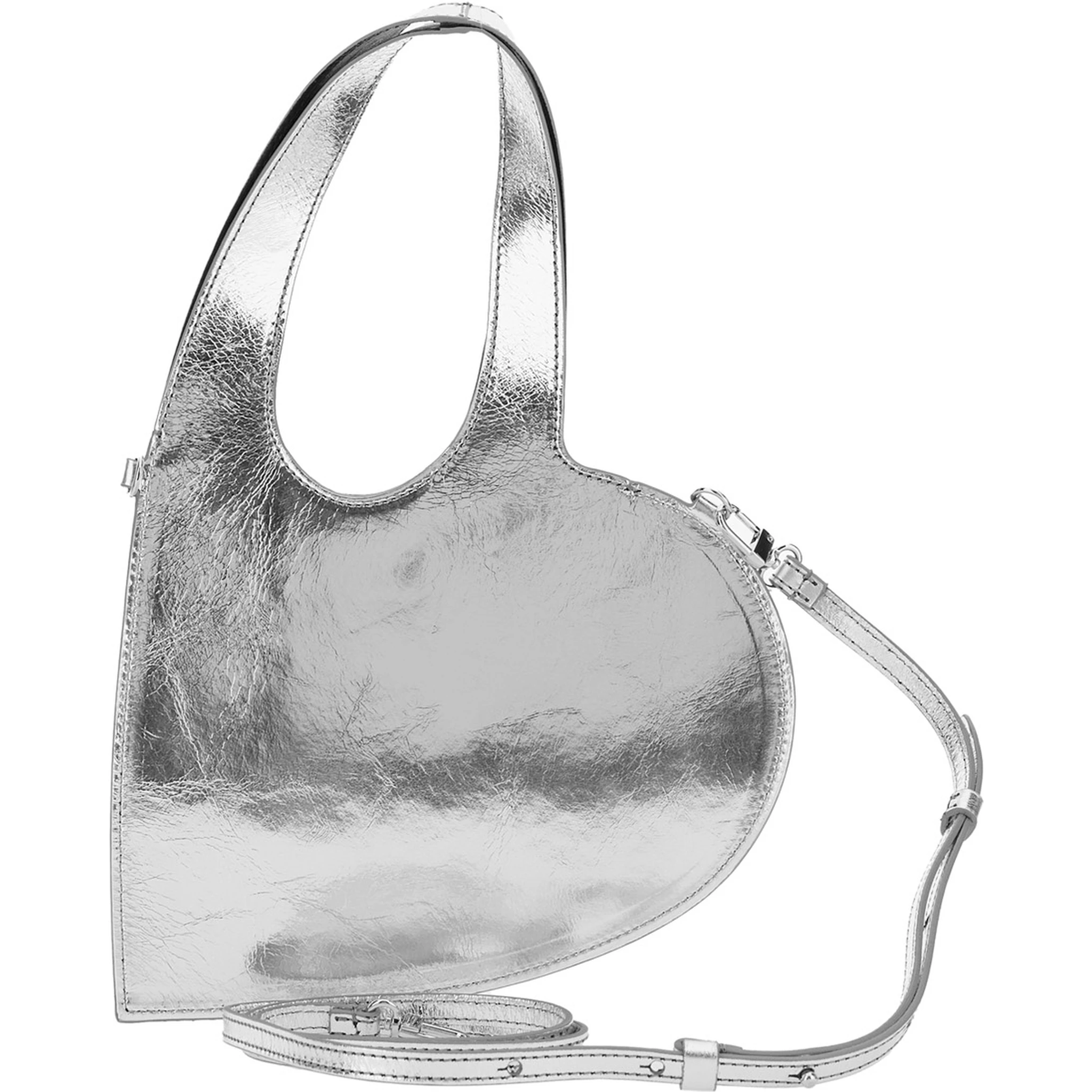 Heart Heart-Shaped Metallic Crossbody Bag with Logo Lettering on the Front and Cut-Out on the Handle in Leather Woman
