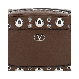 Nellcote Brown Crossbody Bag with Adjustable Shoulder Strap and Stud Embellishments in Grained Leather Man