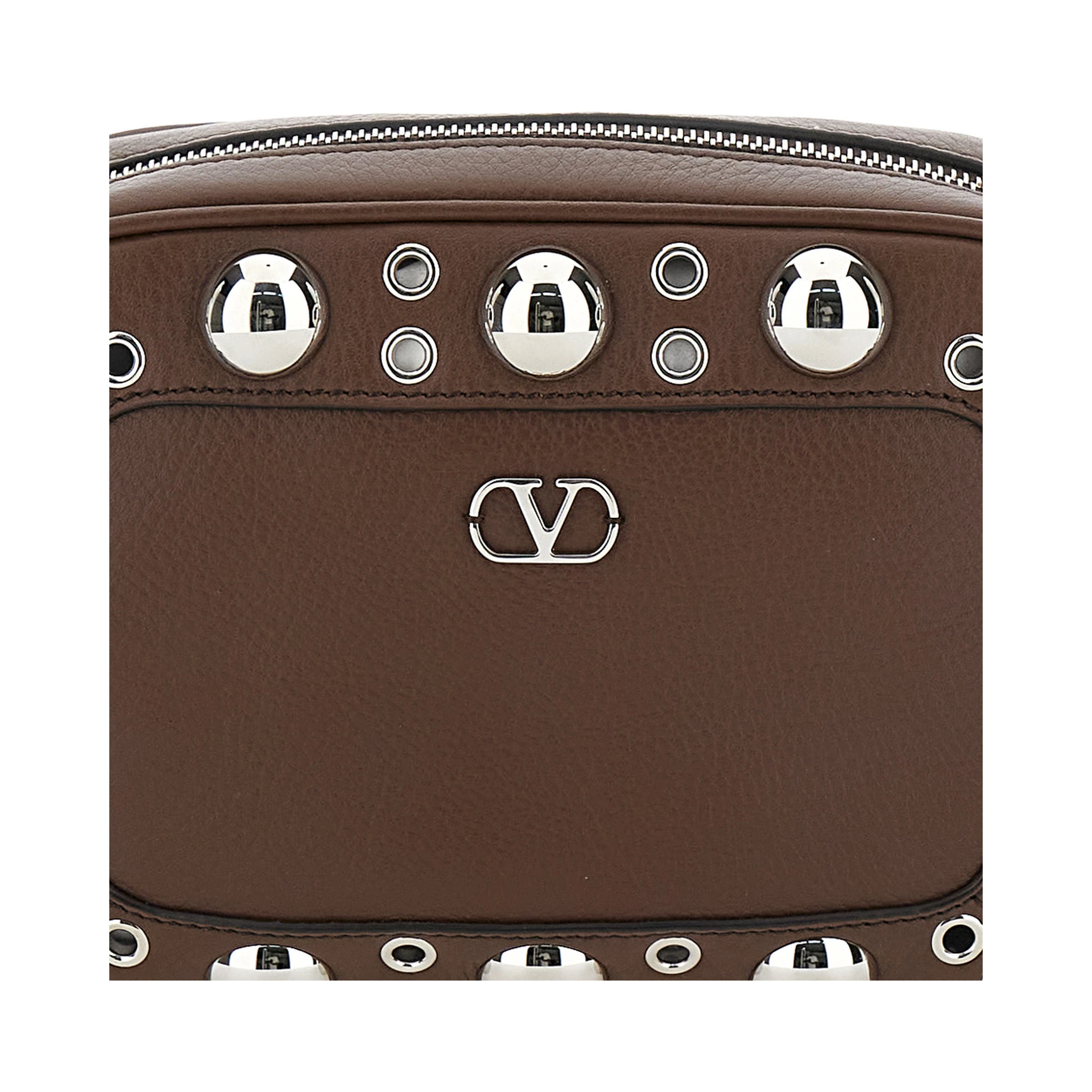 Nellcote Brown Crossbody Bag with Adjustable Shoulder Strap and Stud Embellishments in Grained Leather Man