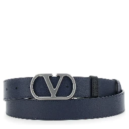 Black Reversible Belt with VLogo Plaque in Leather Man