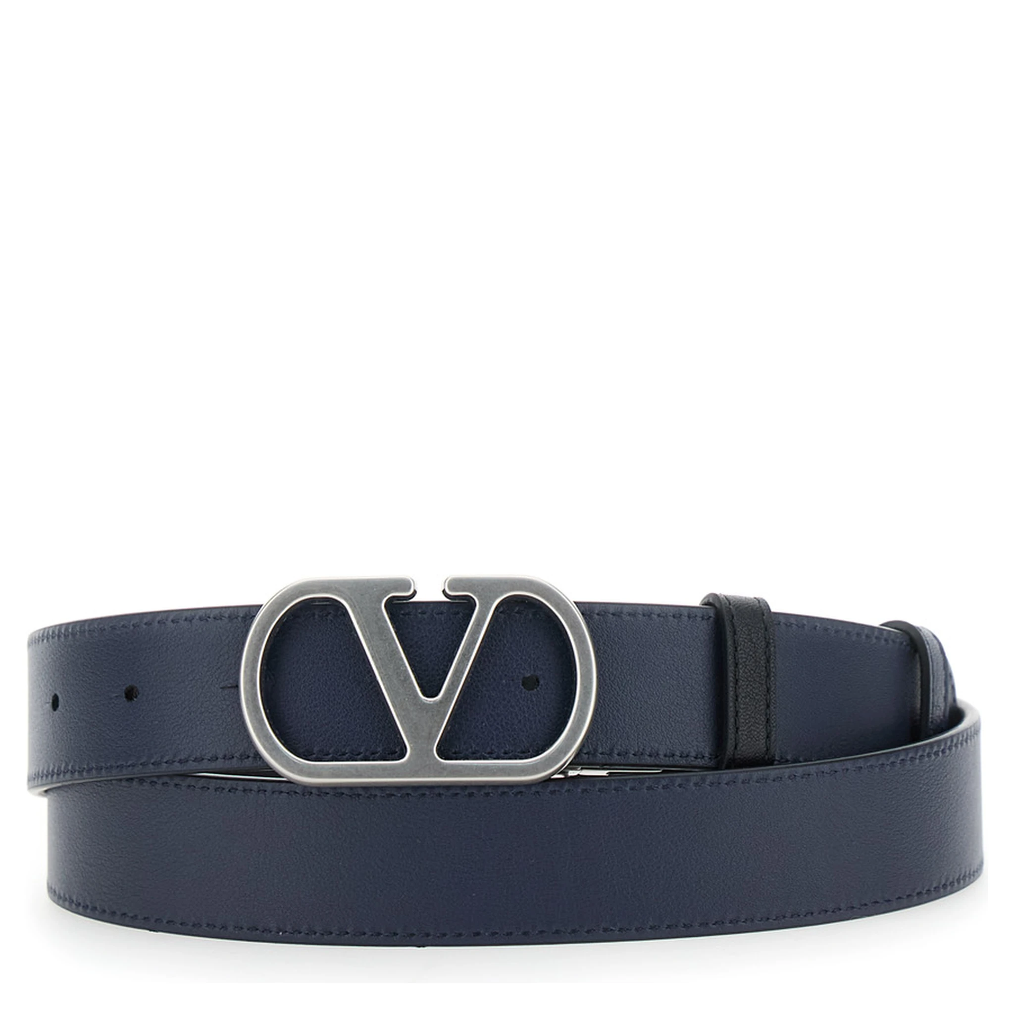 Black Reversible Belt with VLogo Plaque in Leather Man