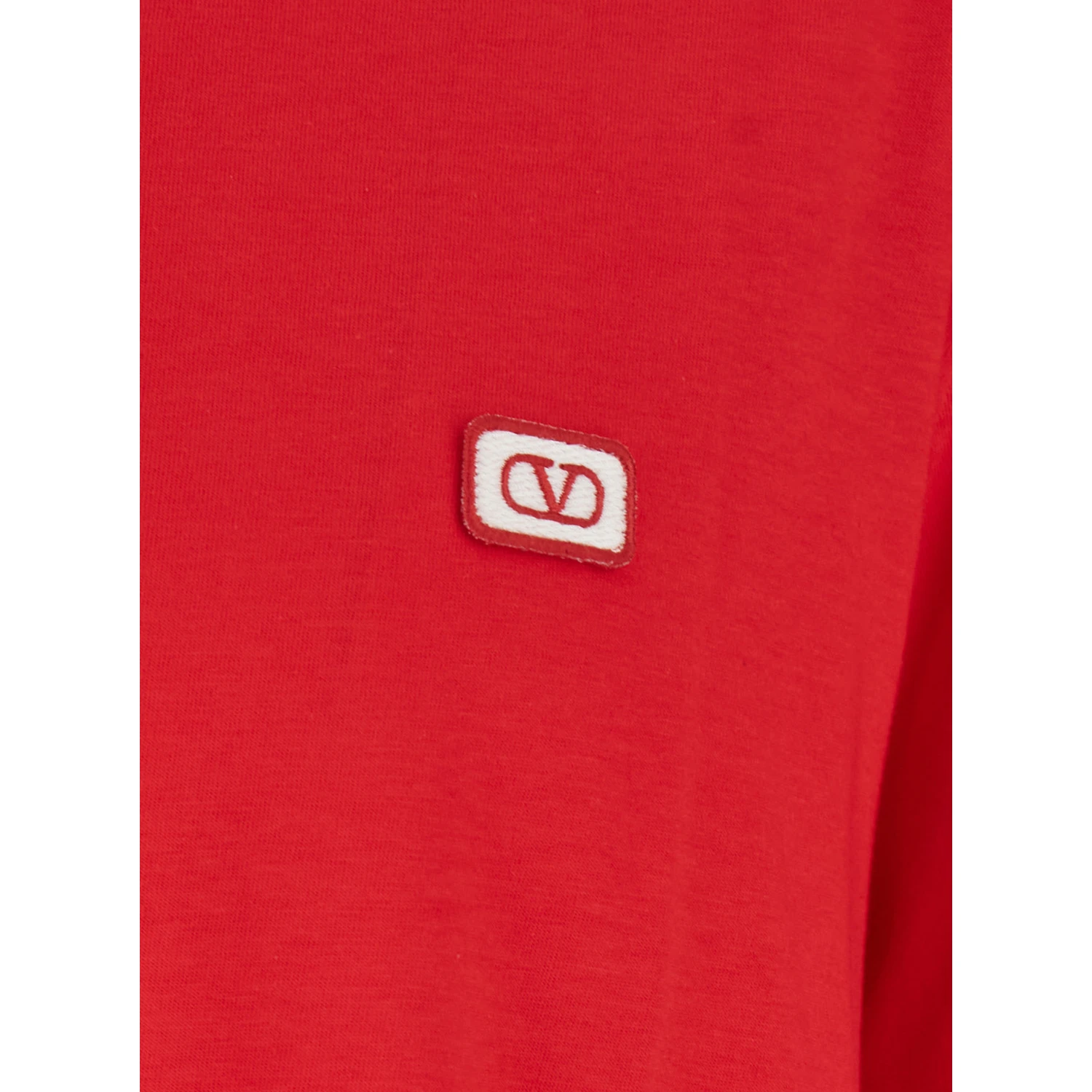 Red Crewneck T-Shirt with VLogo on the Front in Cotton Man