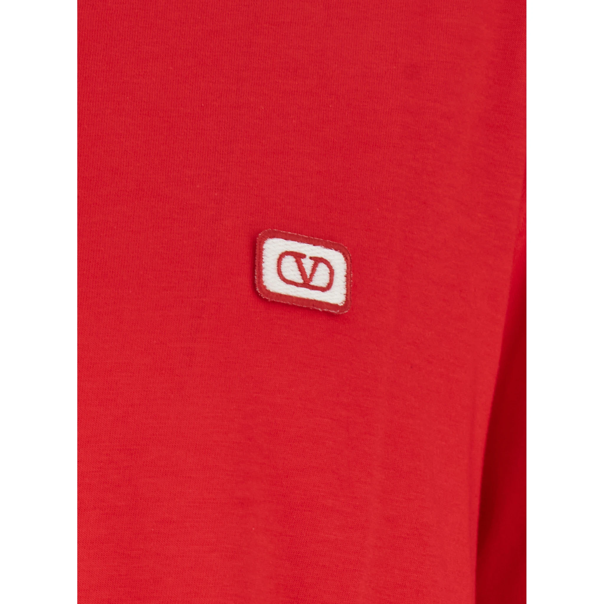 Red Crewneck T-Shirt with VLogo on the Front in Cotton Man