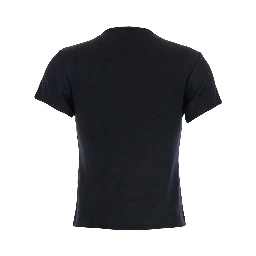 Black Top with V Neck and Cut-Out on the Front in Cotton Woman