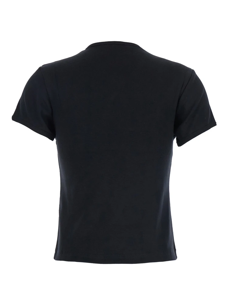 Black Top with V Neck and Cut-Out on the Front in Cotton Woman alternative