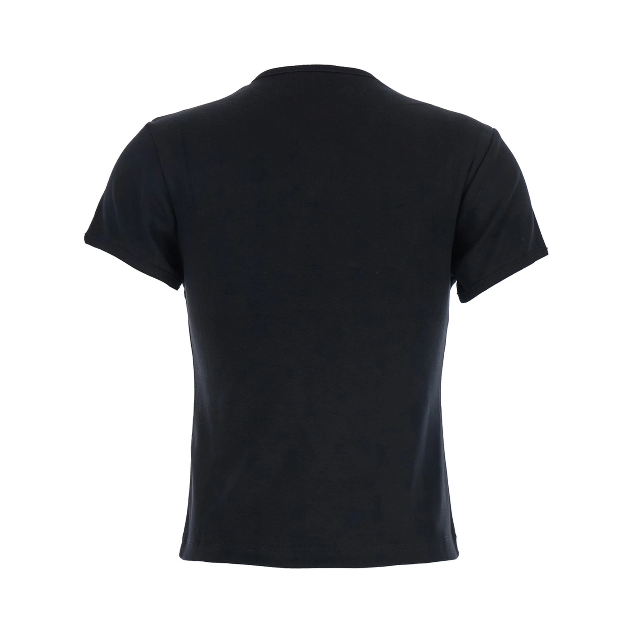 Black Top with V Neck and Cut-Out on the Front in Cotton Woman