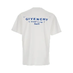 تيشيرت أبيض برقبة دائرية وشعار مطبوع على الظهر، مصنوع من القطن الرجالي