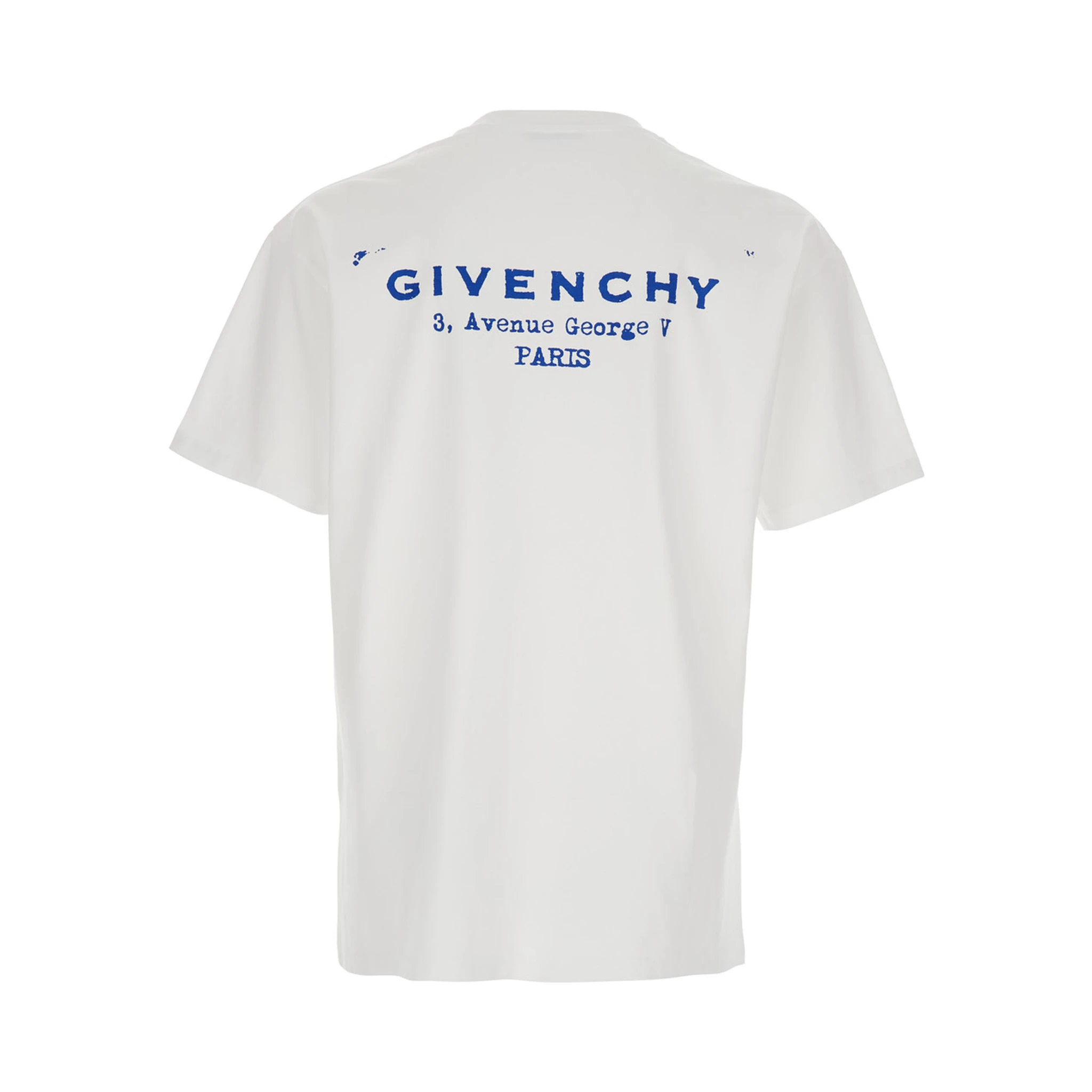 تيشيرت أبيض برقبة دائرية وشعار مطبوع على الظهر، مصنوع من القطن الرجالي