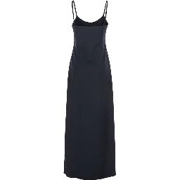 Black Long Dress with Thin Straps and Side Logo Plaque in Fabric Woman
