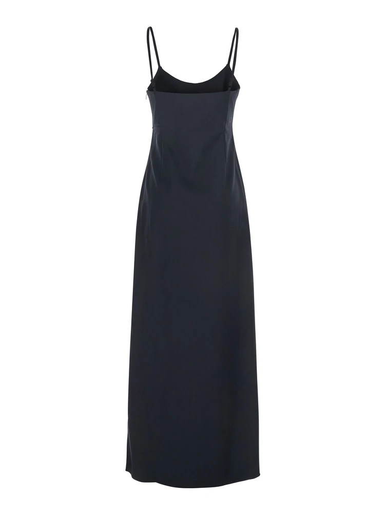 Black Long Dress with Thin Straps and Side Logo Plaque in Fabric Woman alternative
