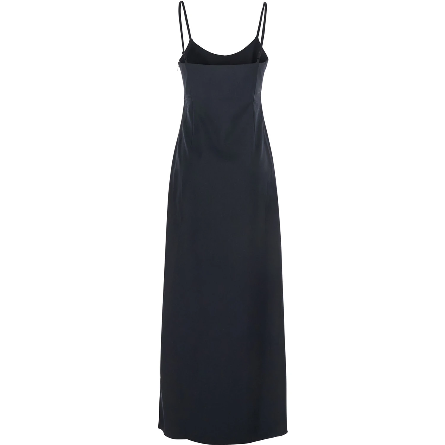 Black Long Dress with Thin Straps and Side Logo Plaque in Fabric Woman