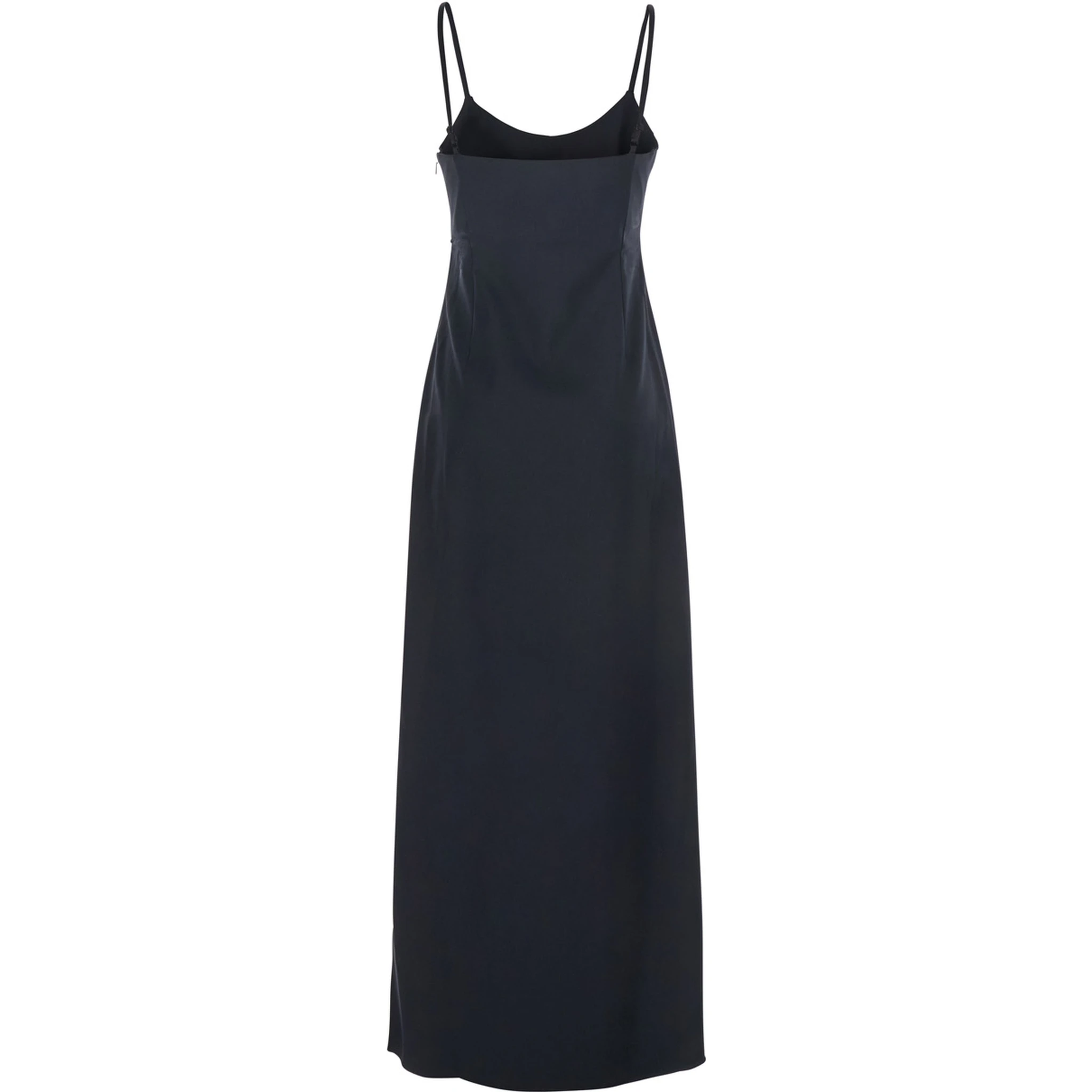 Black Long Dress with Thin Straps and Side Logo Plaque in Fabric Woman