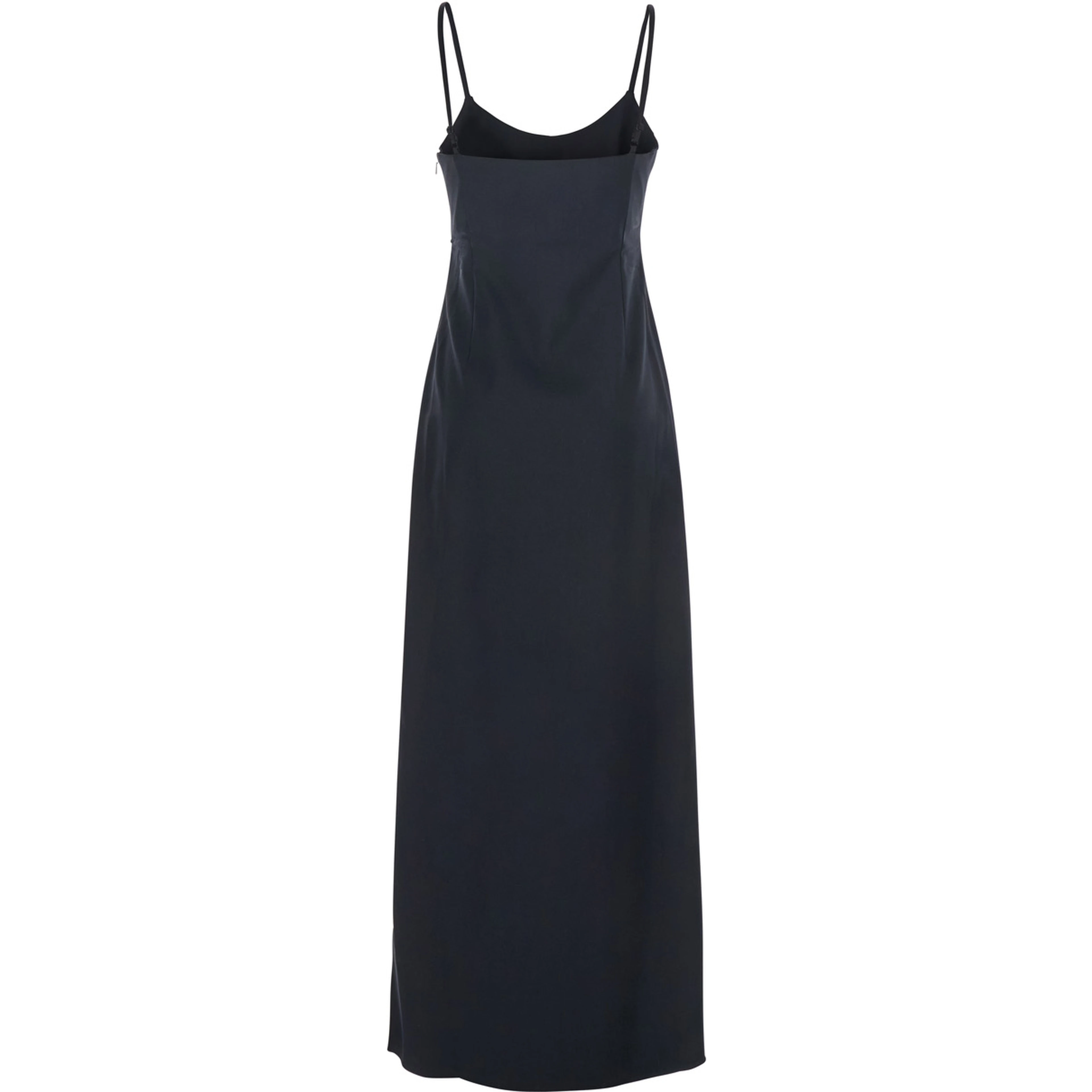 Black Long Dress with Thin Straps and Side Logo Plaque in Fabric Woman