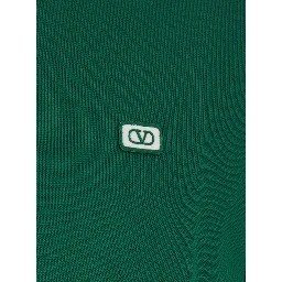 Green Polo Shirt with Classic Collar with Stirped Detail and Logo Patch on the Front in Cotton Piquet Man