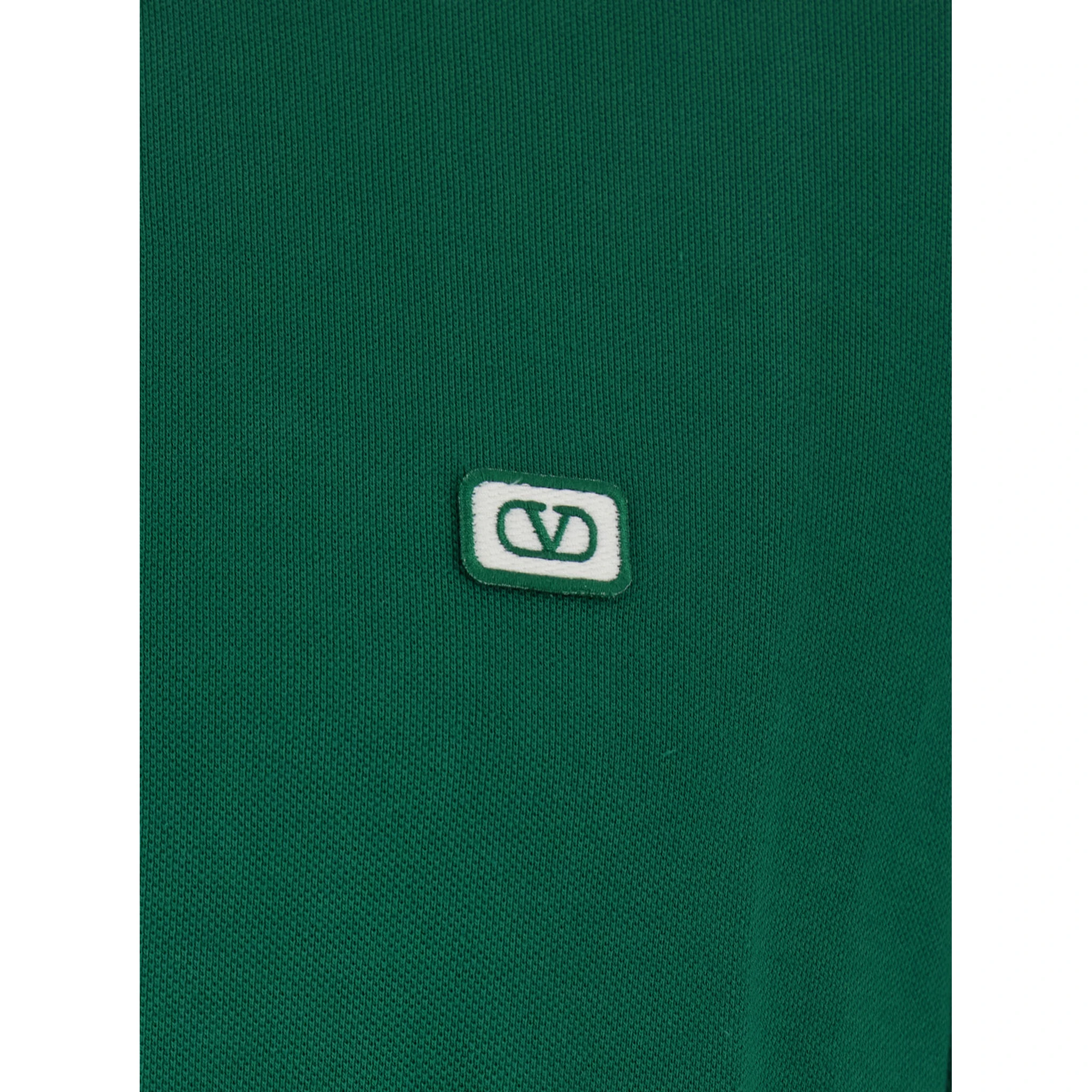 Green Polo Shirt with Classic Collar with Stirped Detail and Logo Patch on the Front in Cotton Piquet Man