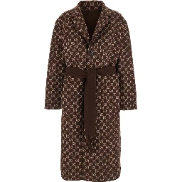 Brown Reversible Double-Breasted Coat with Notched Revers and Belt in Wool Woman