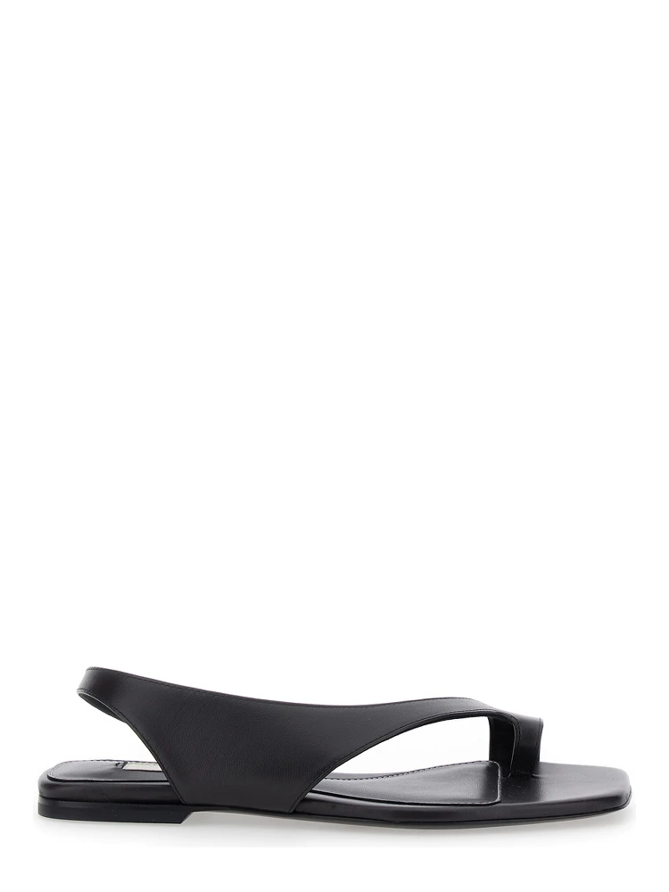 Black Sandals with Thong Design and Elastic Strap in Leather Woman