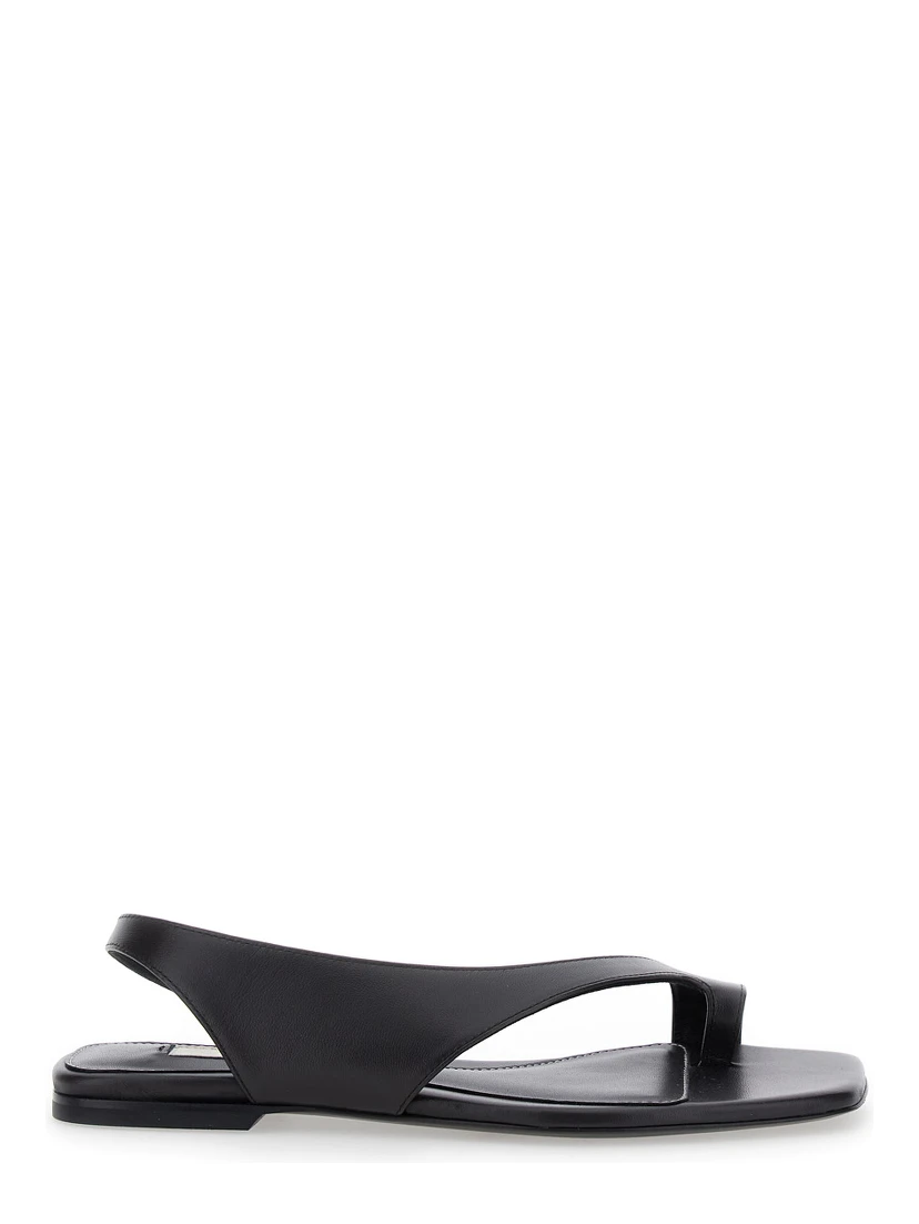 Black Sandals with Thong Design and Elastic Strap in Leather Woman