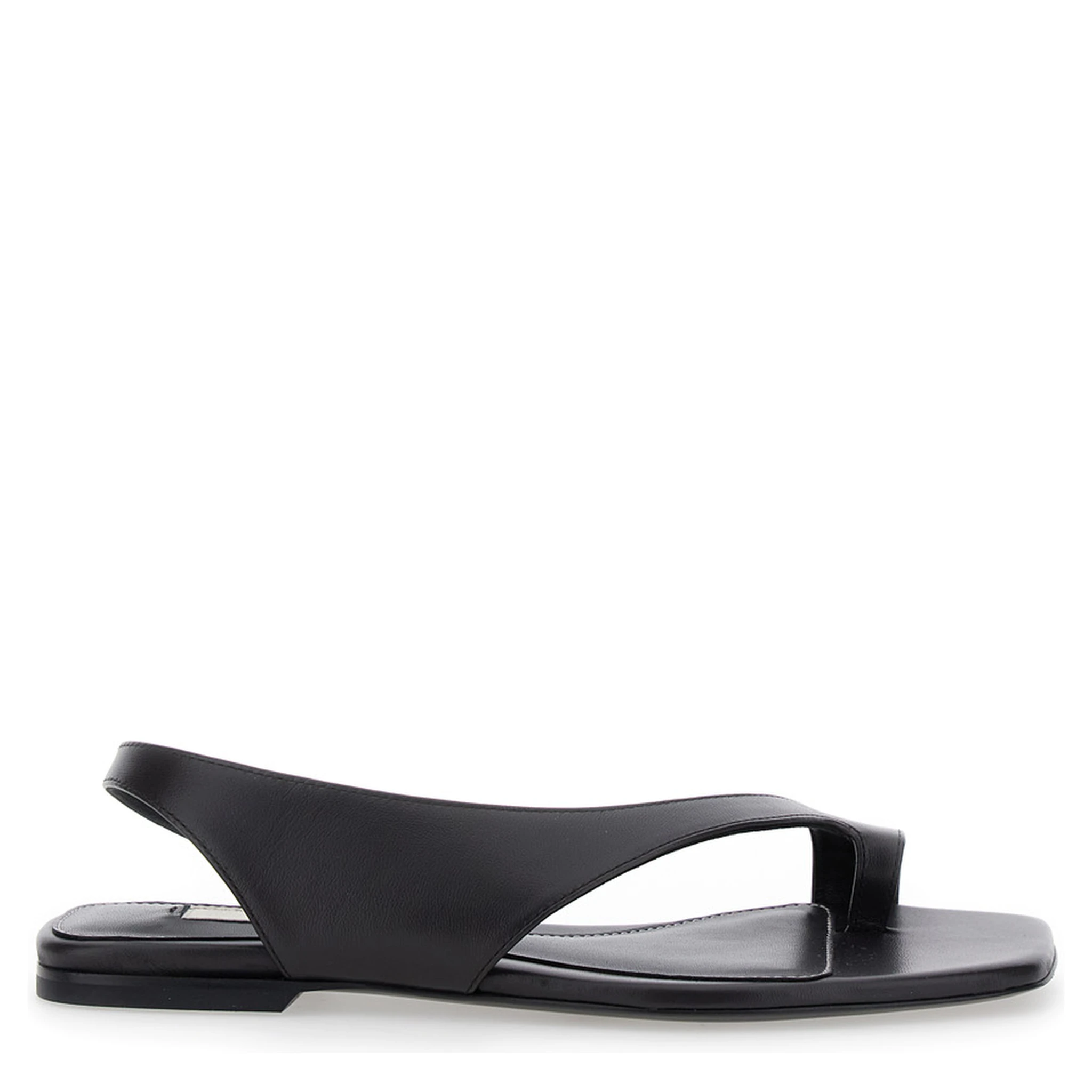 Black Sandals with Thong Design and Elastic Strap in Leather Woman