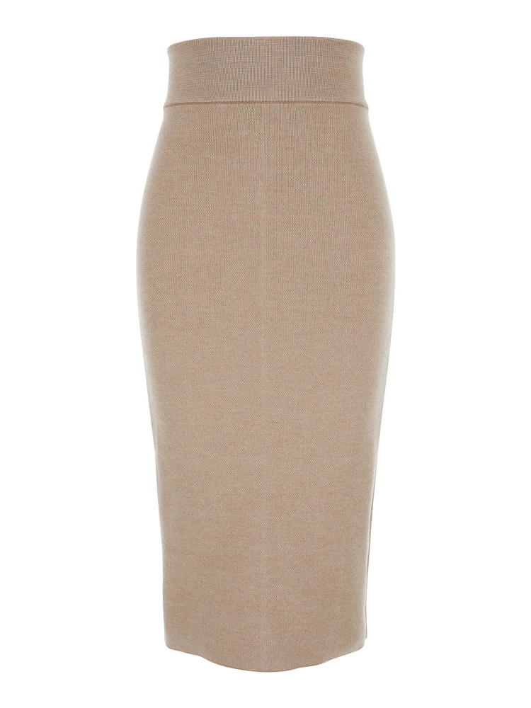Beige Skirt with Pencil Desgin in Wool Woman