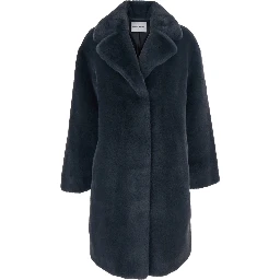 Camille Grey Coat with Wide Notched Revers and Front Concealed Closure in Ecofur Woman
