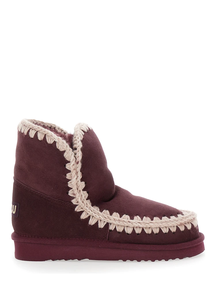 Eskimo Bordeaux Ankle Boots with Crochet Details and Logo Patch on the Rear in Suede Woman