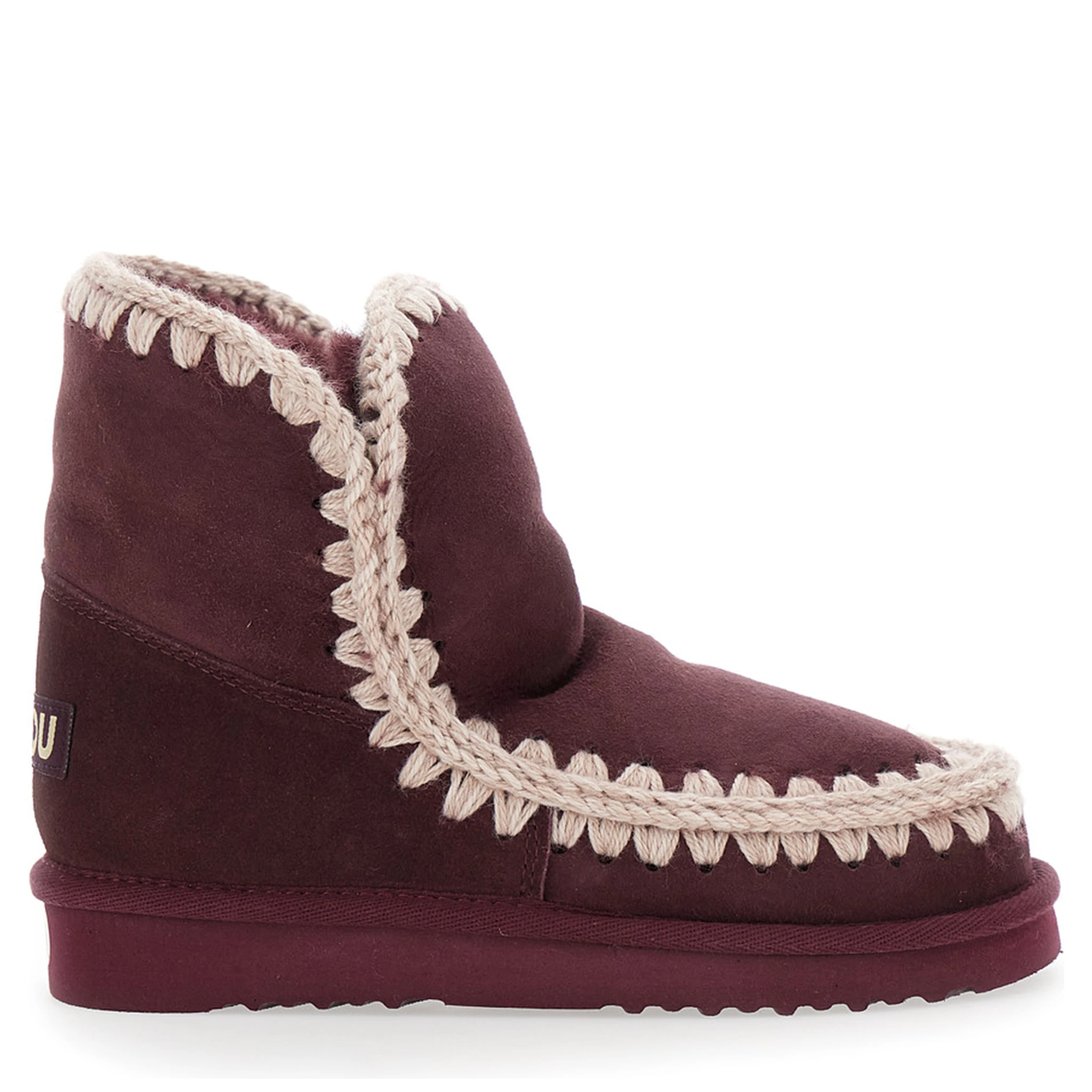 Eskimo Bordeaux Ankle Boots with Crochet Details and Logo Patch on the Rear in Suede Woman