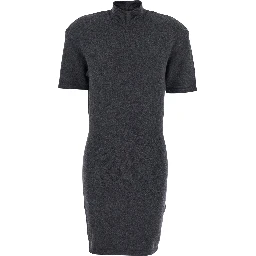 Grey High Neck Dress with Back Application in Wool Woman
