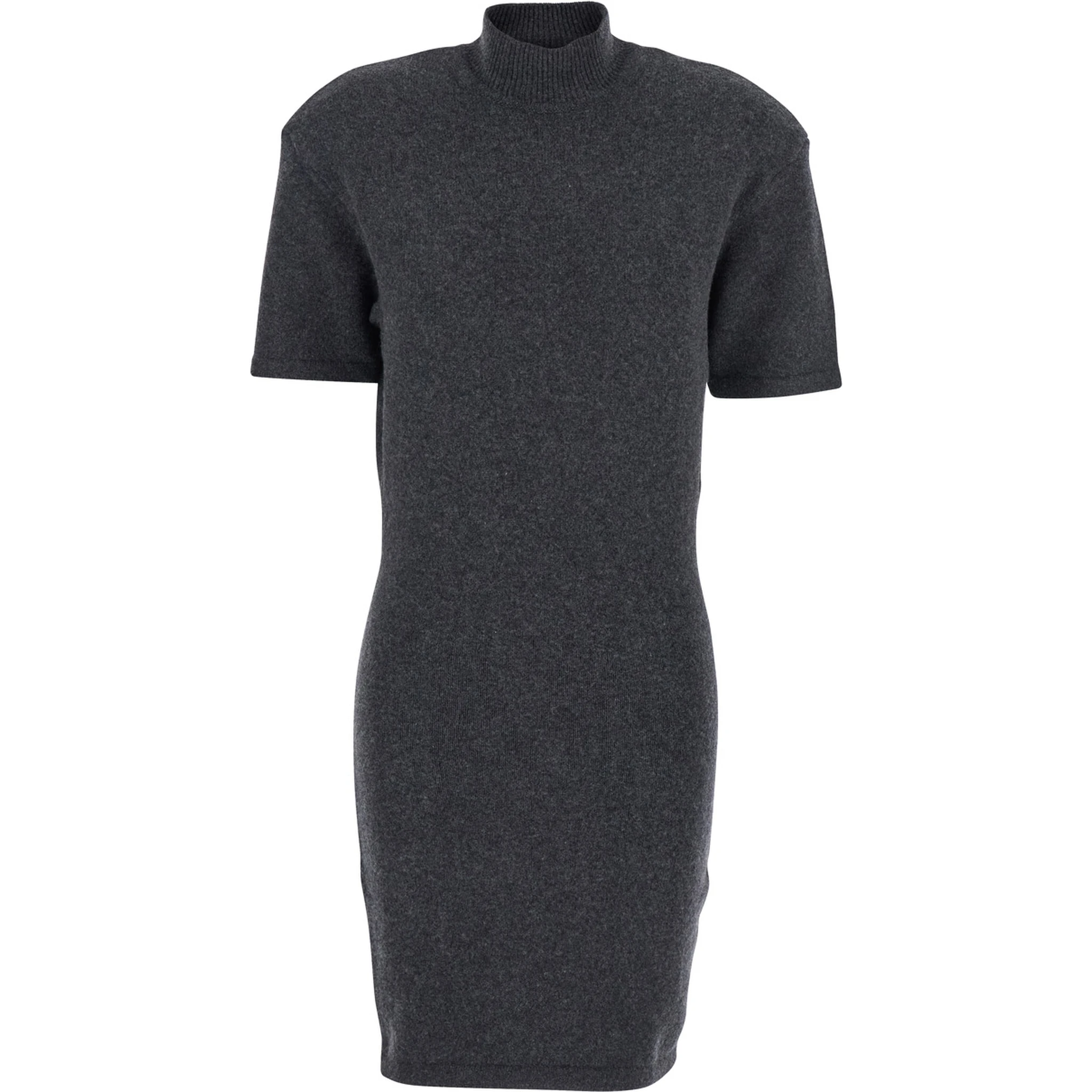 Grey High Neck Dress with Back Application in Wool Woman