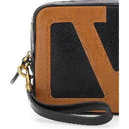 Viva Superstar Black Clutch with Removable Wrist Strap and Maxi VLogo on the Front in Leather Man